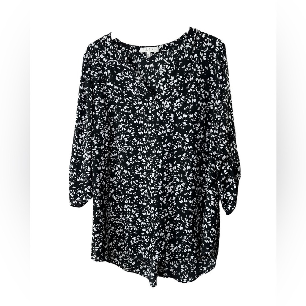 B&W Leaf-Patterned Flowy Blouse by Chaus New York